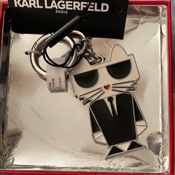 NWT Karl Lagerfeld Black and White Cat Key Holder - Picture 1 of 3
